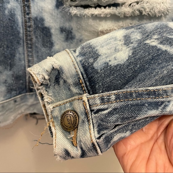 LOFT Custom Upcycled Bleached/Distressed Denim Jacket - Picture 9 of 15